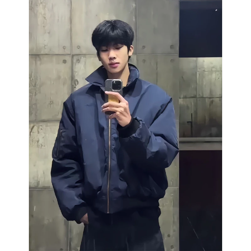 藏青色bomber美式飞行夹克男款春秋季cleanfit高级感痞帅廓形外套