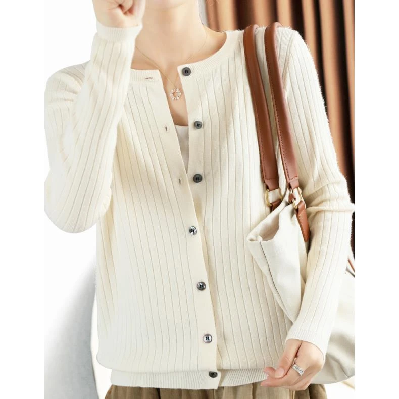 针织衫女开衫2024春秋新款圆领薄款长袖上衣秋冬宽松毛衣外套A017