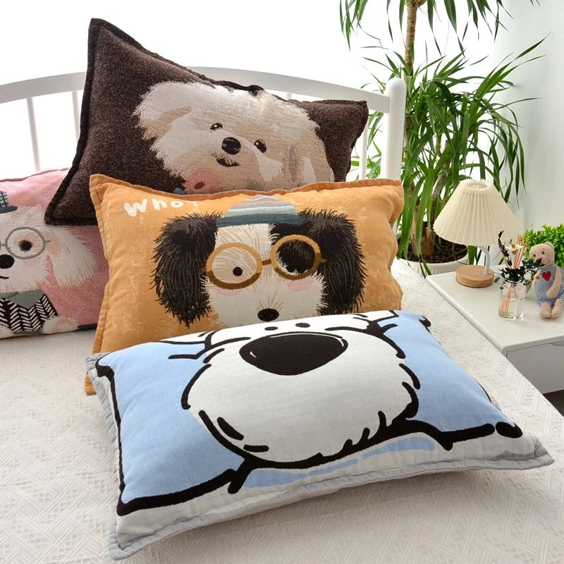 按扣纯棉枕套单条纱布透气柔软可爱卡通吸汗居家成人全棉全包枕套