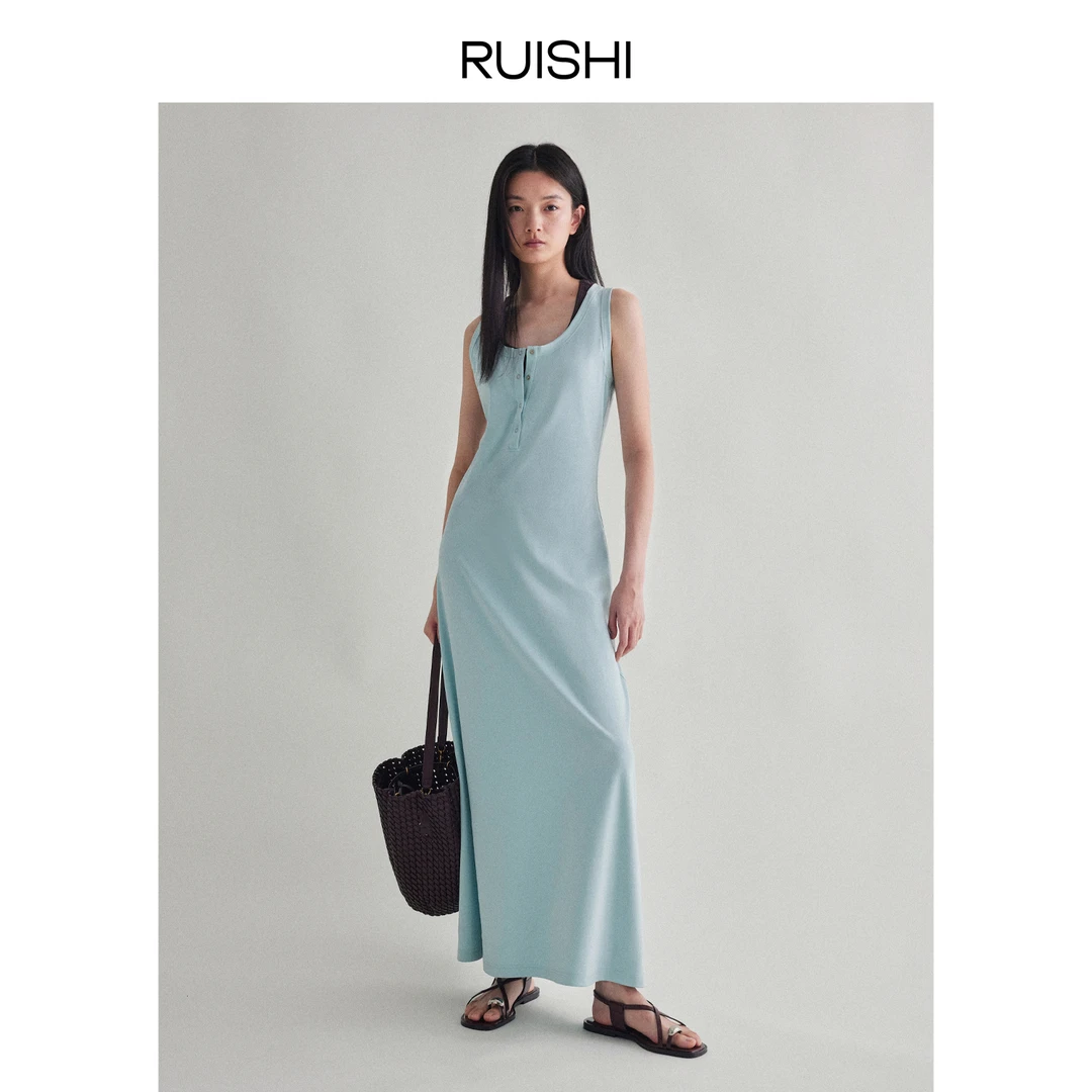 RUISHI芮时新款法式立体剪裁收腰显瘦针织连衣裙长裙夏款女夏