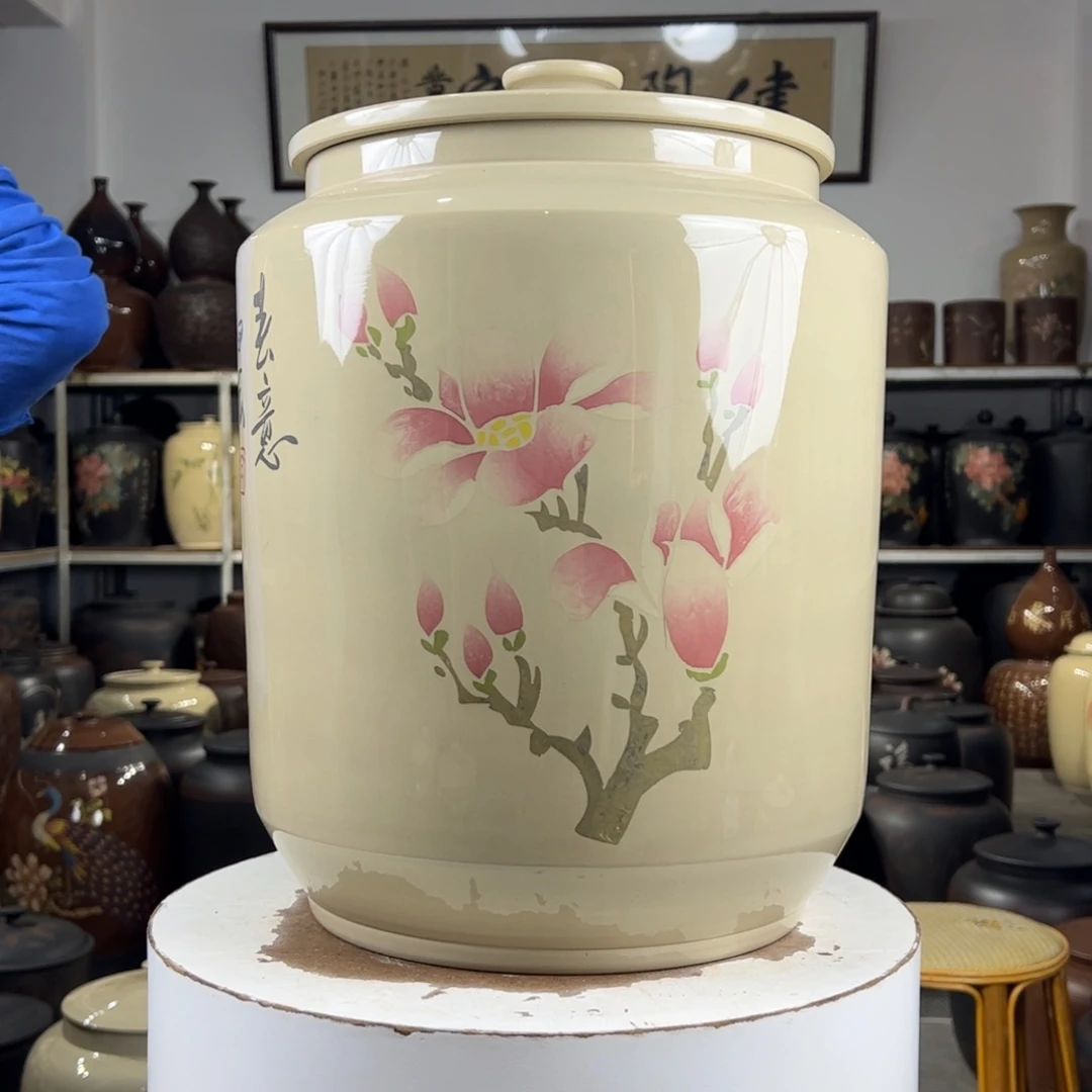 15饼茶缸白泥阴刻阳填