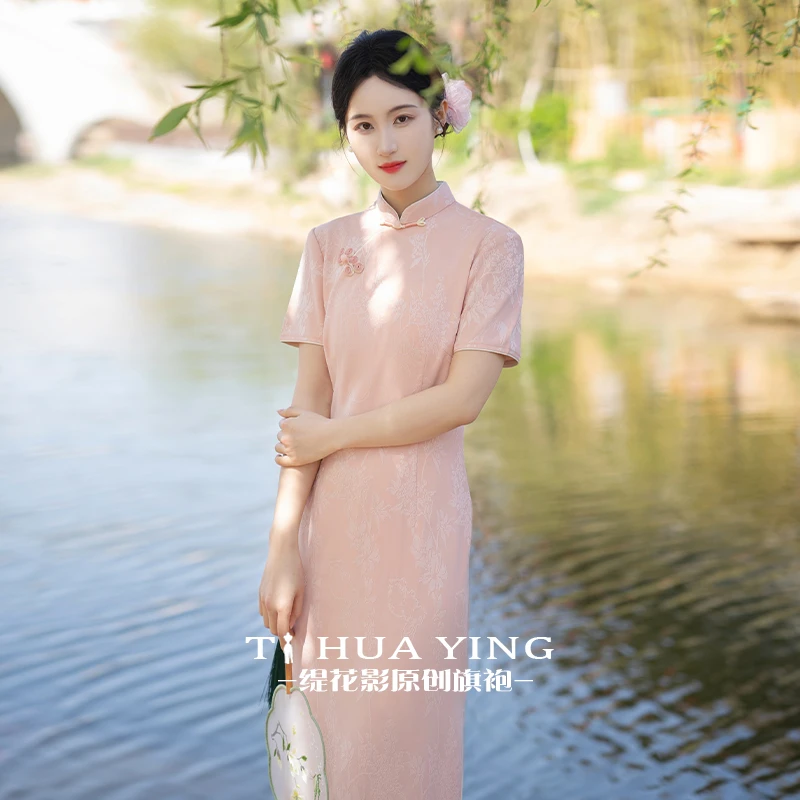 樱落 | 新中式短袖旗袍年轻款改良中长款优雅春夏新款连衣裙