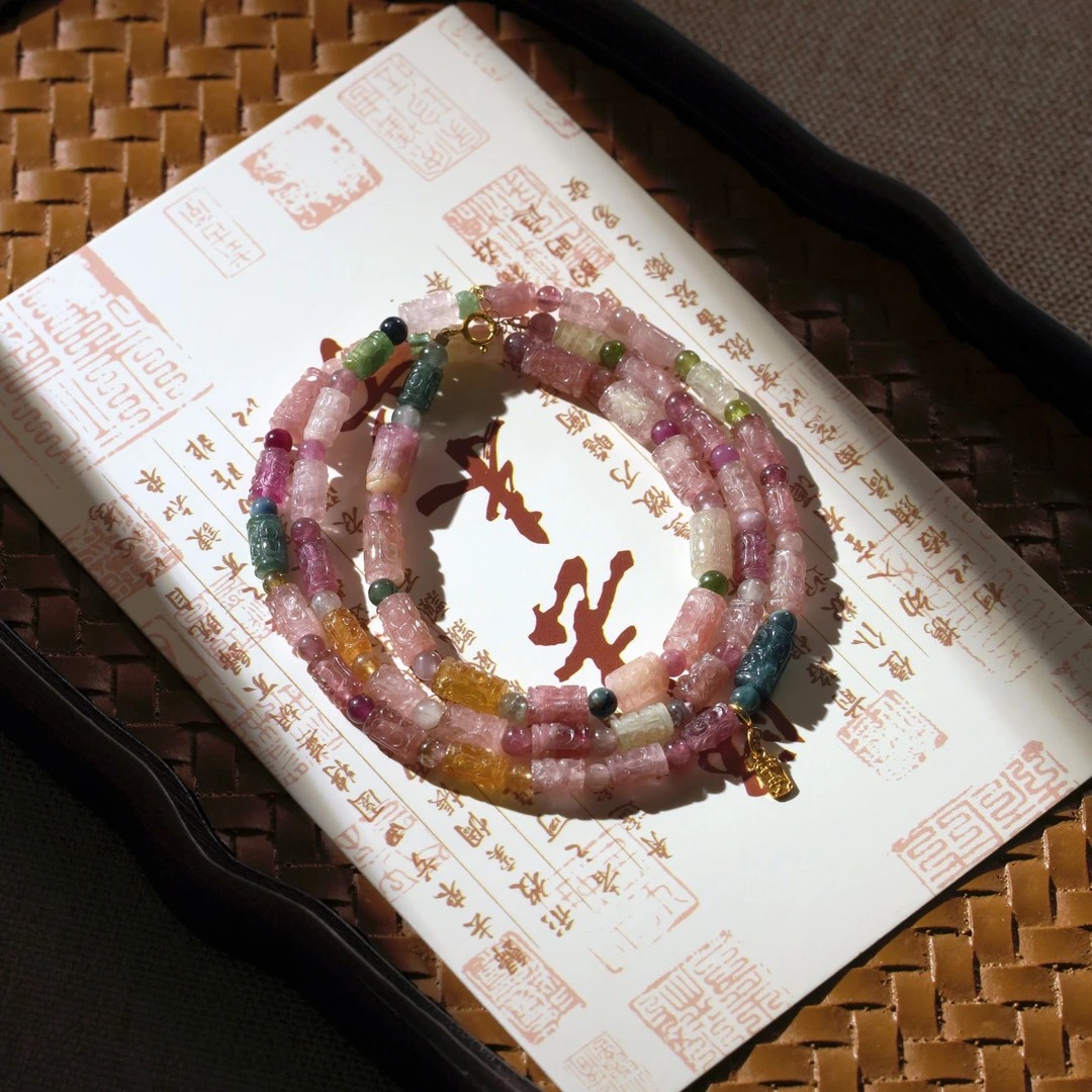 直播同价）收藏级桶珠碧玺三圈手串（多样性发一条带证书）