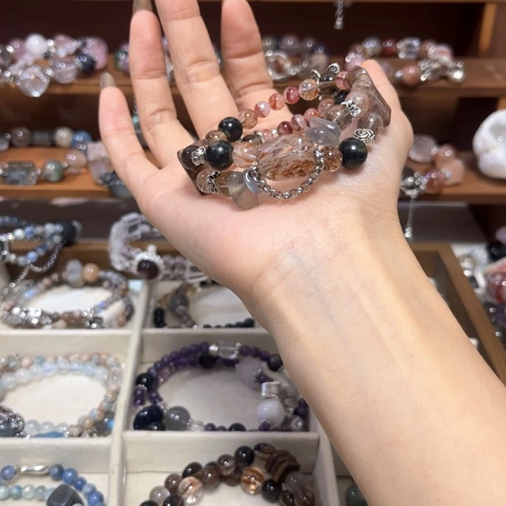 银S925镶嵌手链烟晶