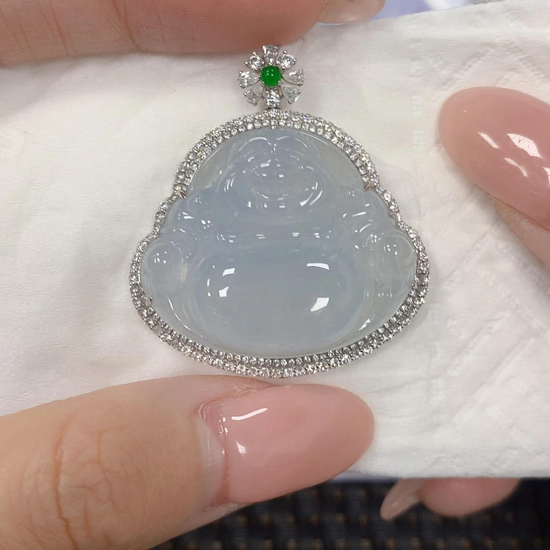 颈饰18K金镶嵌翡翠天然缅甸a货翡翠百元以上九米证书费自理