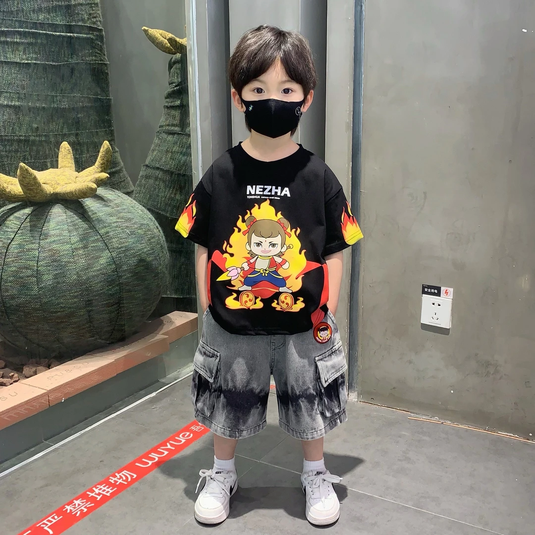 哪吒衣服男童夏季套装2025新款宝宝帅气潮酷男孩夏装时髦儿童服装