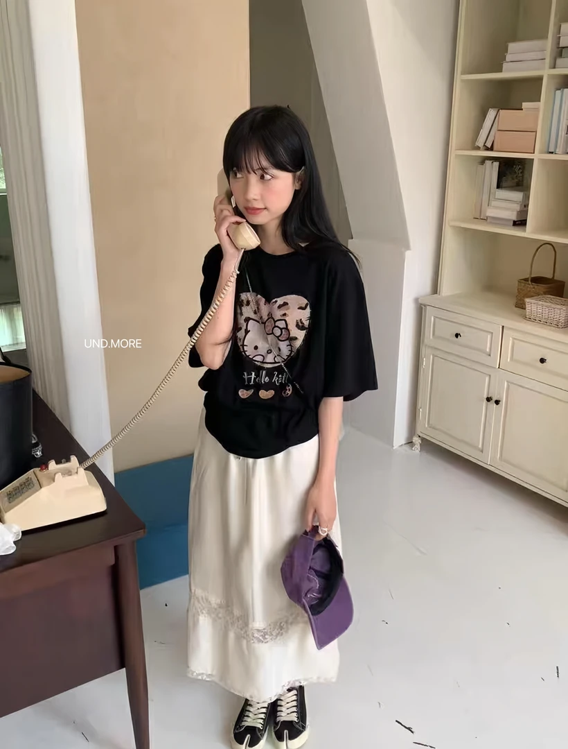 福 UND Kw7800# 爱心豹纹kitty短袖T恤