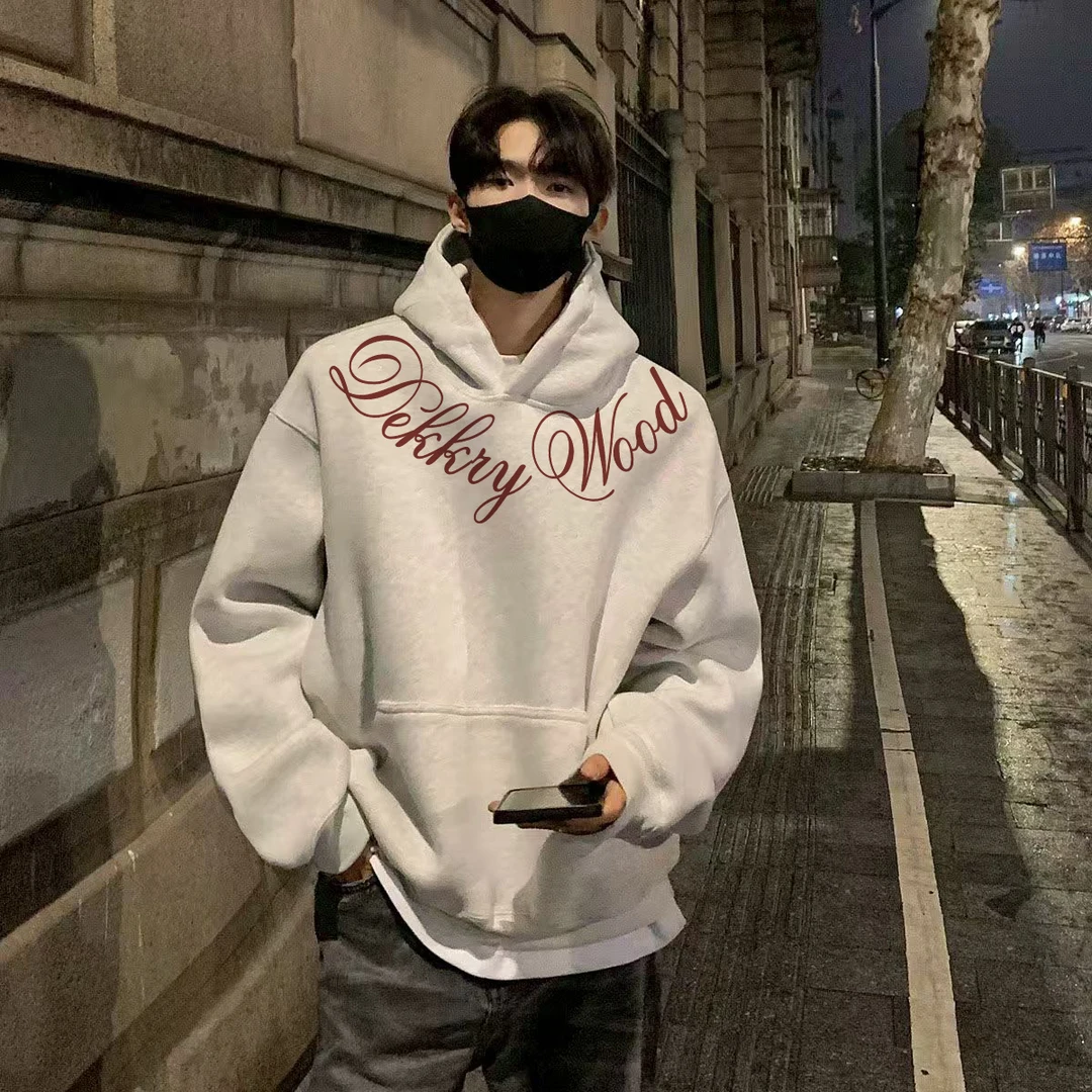 美式潮牌简约ins风字母印花连帽卫衣男女秋冬季休闲宽松情侣上衣