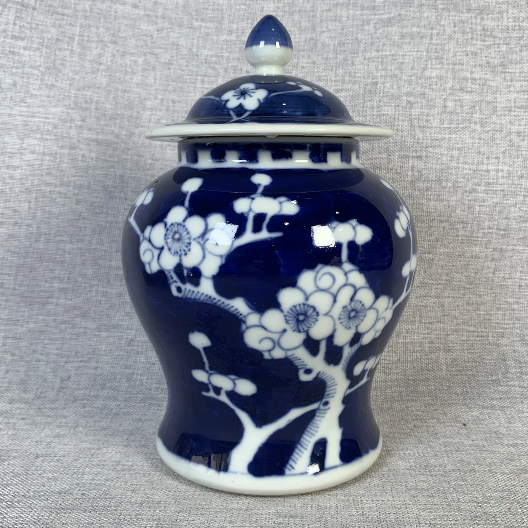 清代青花冰梅将军罐古瓷器真品国营镇江市文物商店库出5239388