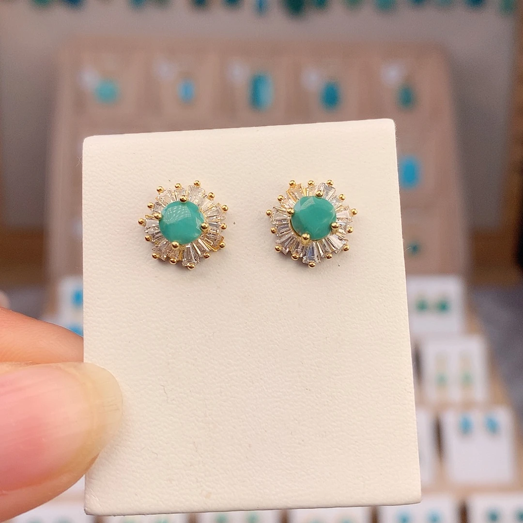 绿松石银S925镶嵌耳饰