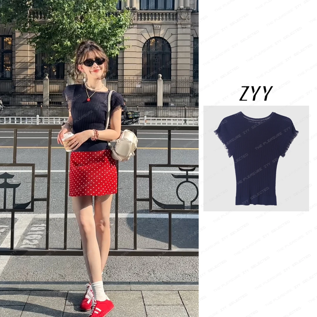 ZYY【玛格丽特】2025S/S新品显瘦夏季小飞袖针织上衣女X25XZZ01349