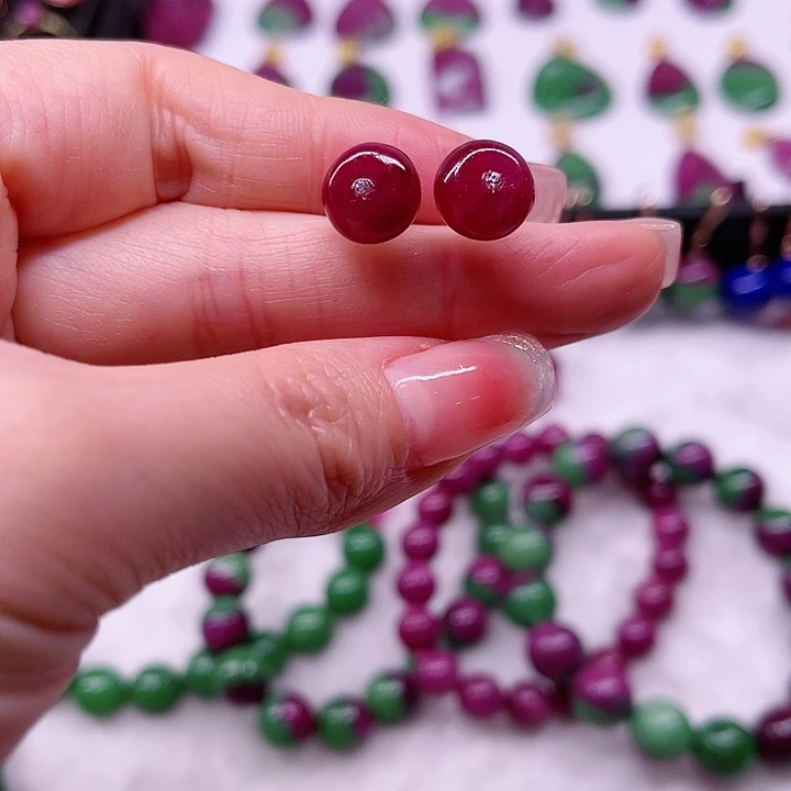 红宝石耳钉银S925镶嵌