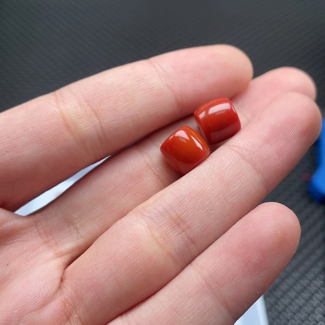 南红玛瑙9号 10*9柿子红直切一组2颗未镶嵌