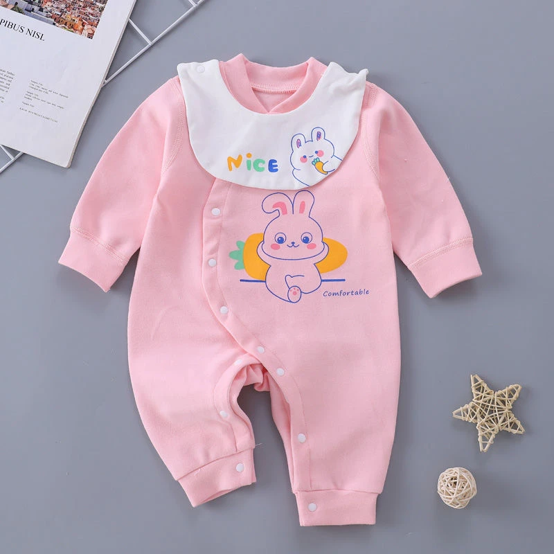 100%纯棉打底衣婴儿偏襟护肚子厚连体衣春秋天穿女宝宝秋装舒绒棉