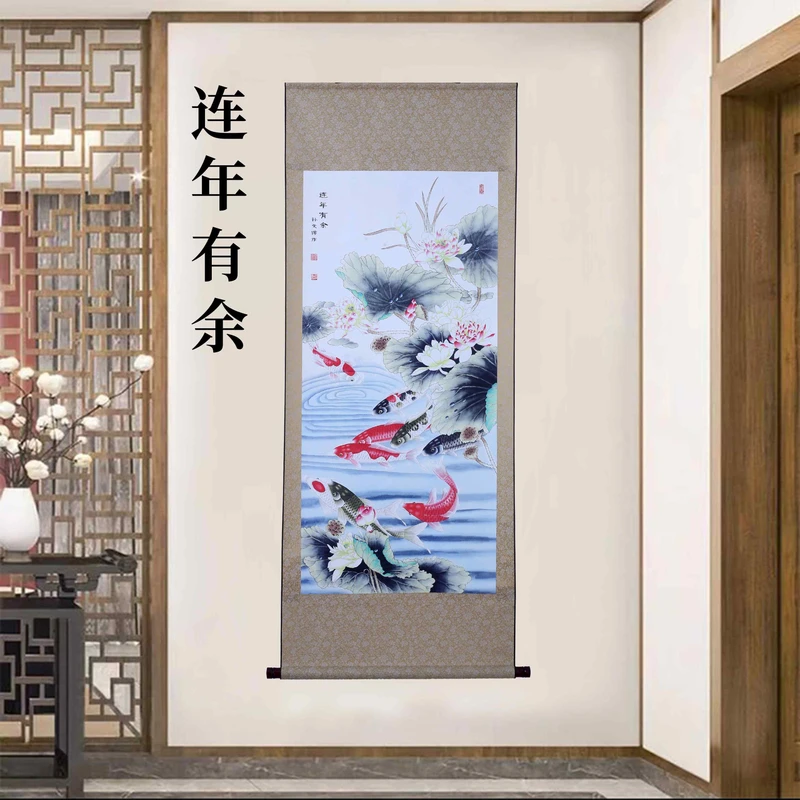 A15精装160*60《连年有余》高清微喷立式挂画