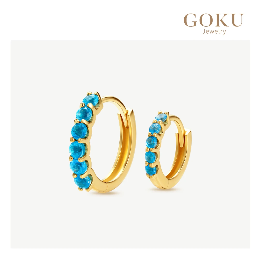 GOKU18K金耳圈女磷灰石镶嵌耳骨圈大小版蓝色宝石时尚简约耳饰
