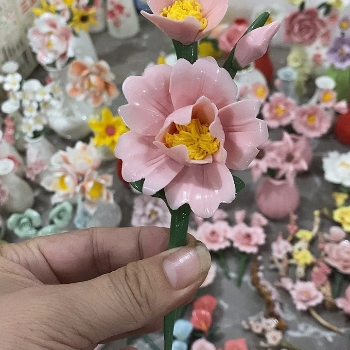 瓷片纯手工陶瓷花摆件瑕