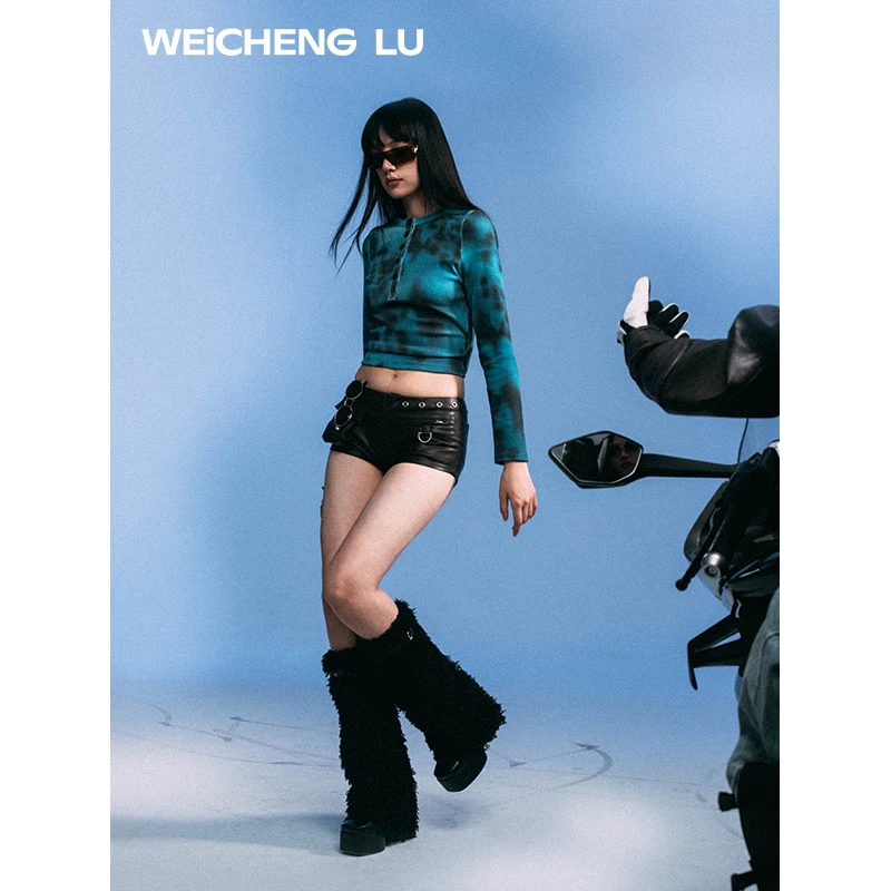 WEiCHENG LU 做旧豹纹打底针织上衣