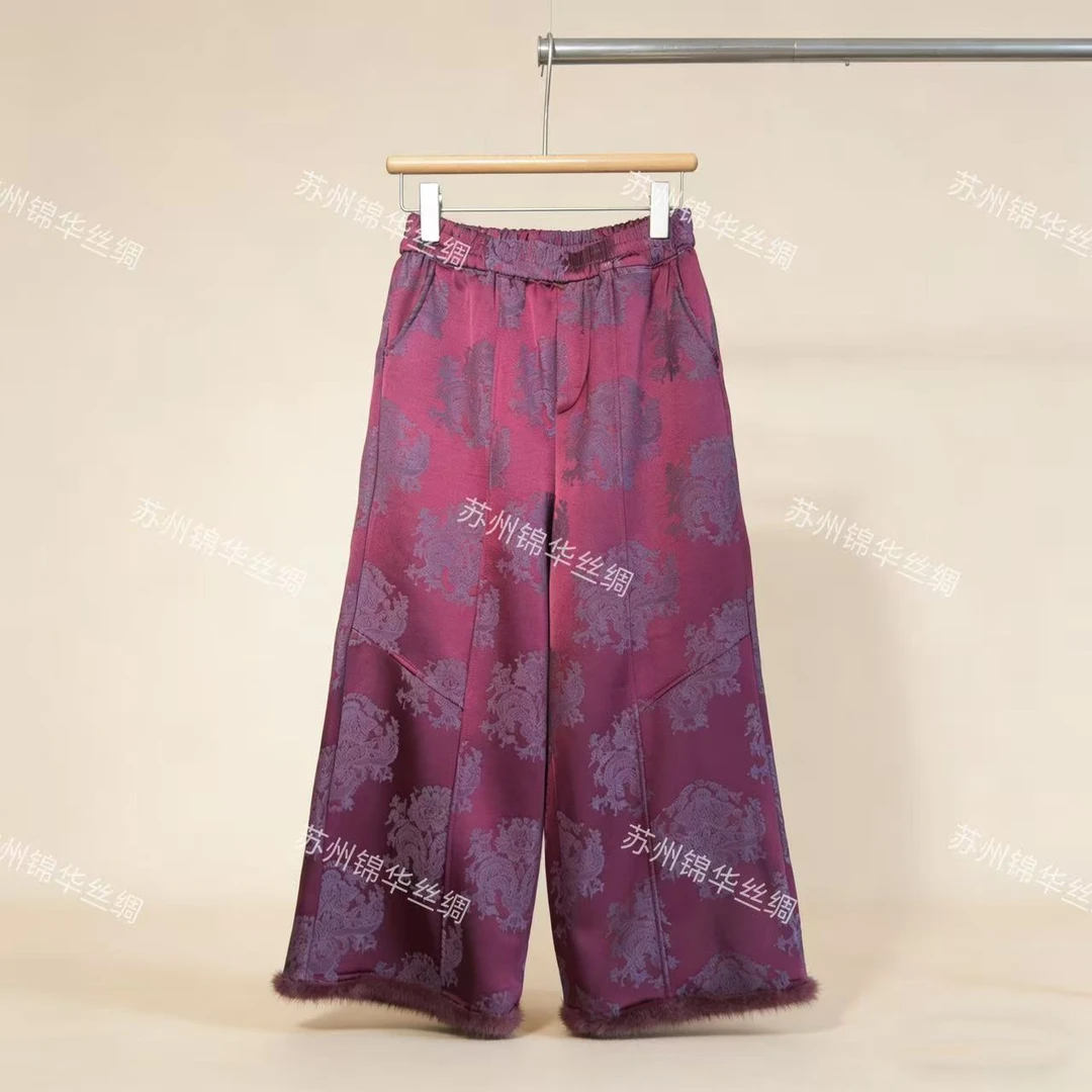 【绒边九分裤】中式国风提花加绒加厚高级时尚女士休闲裤长裤N52