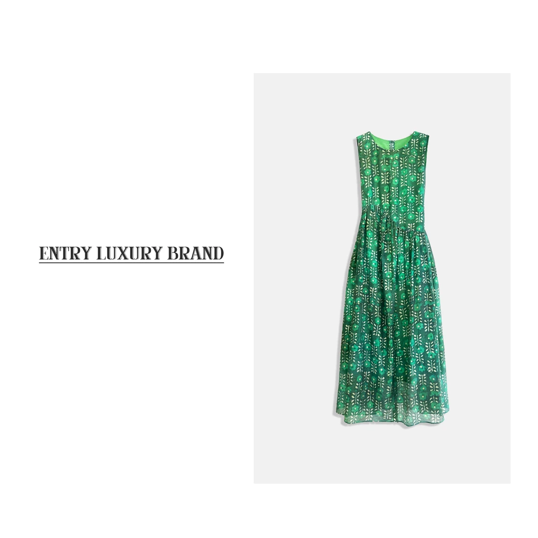 2025夏装时尚气质轻奢不规则设计碎花百搭无袖连衣裙2526111