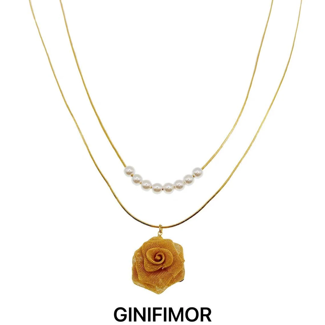GINIFIMOR 铜合金仿珍珠项链 a661 叠戴仿珍珠金玫瑰项链百搭配饰