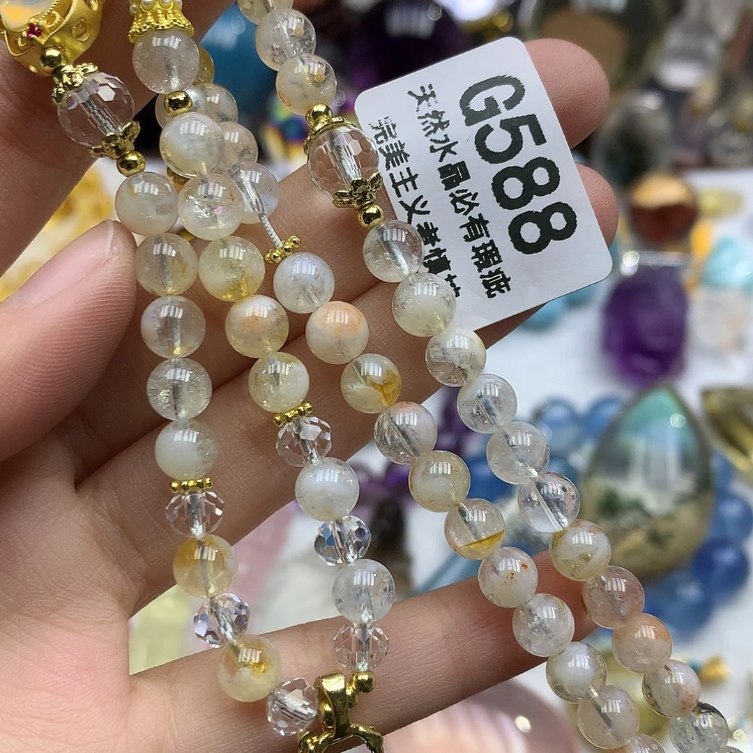 珠宝半成品水晶未镶嵌6+蓝针阿塞项链