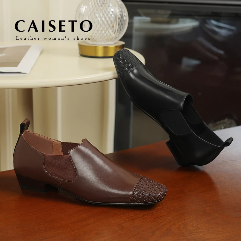 曹先生/2024秋季新款法式复古编织软底软面方头低跟单鞋女D678