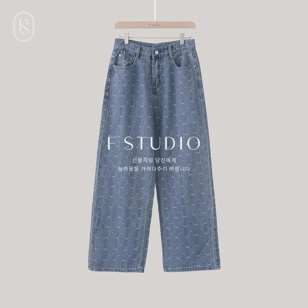 【新品】【蝴蝶丹宁】FS505X045蝴蝶结提花牛仔裤