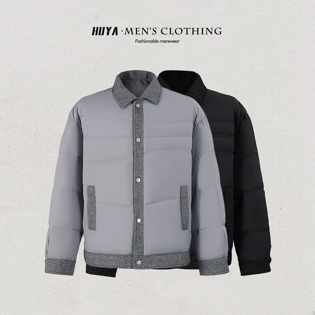虎牙兄弟男士羽绒夹克2025冬新款90白鸭绒防风保暖翻领外套H5538