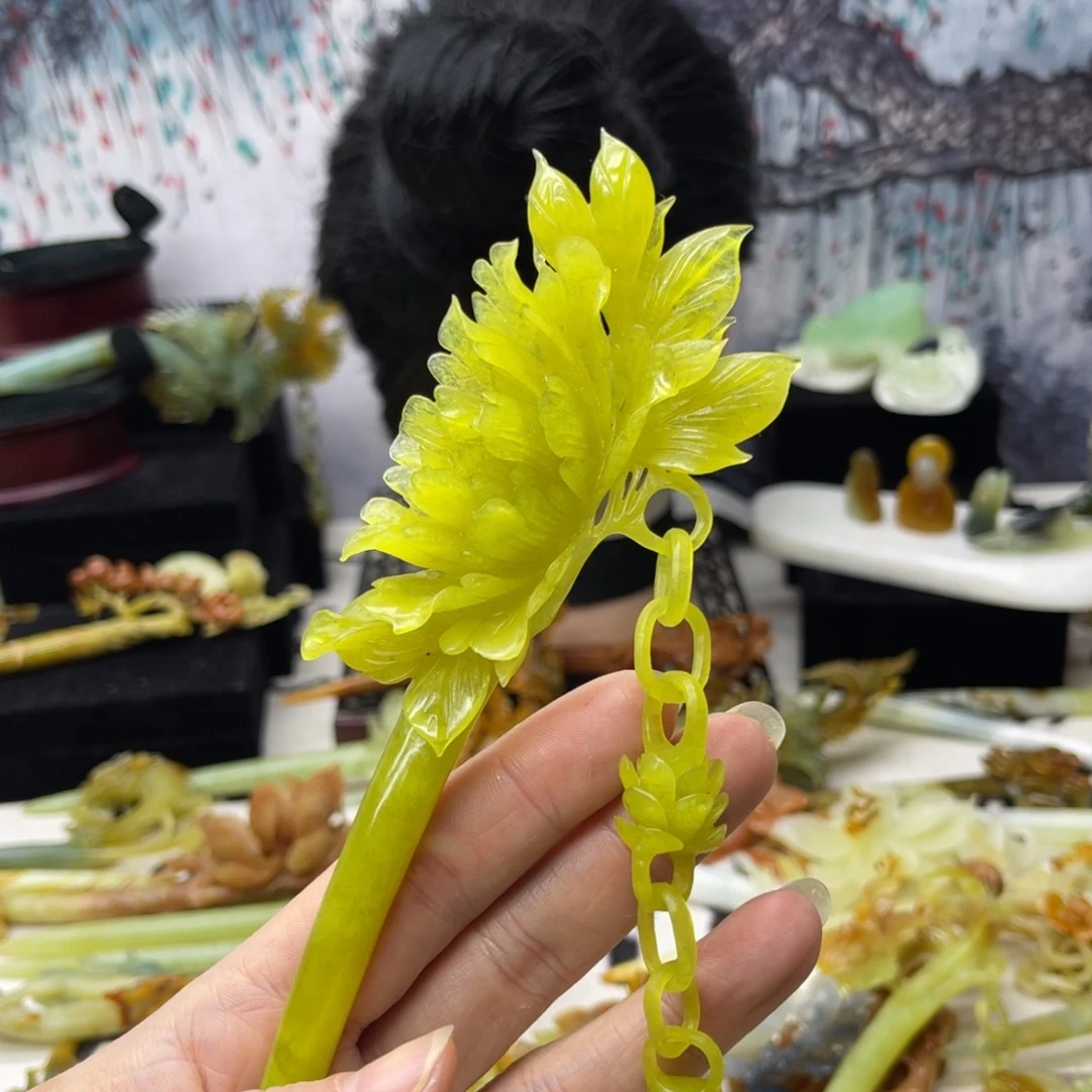 【闪购商品】蛇纹石玉发饰合金十*