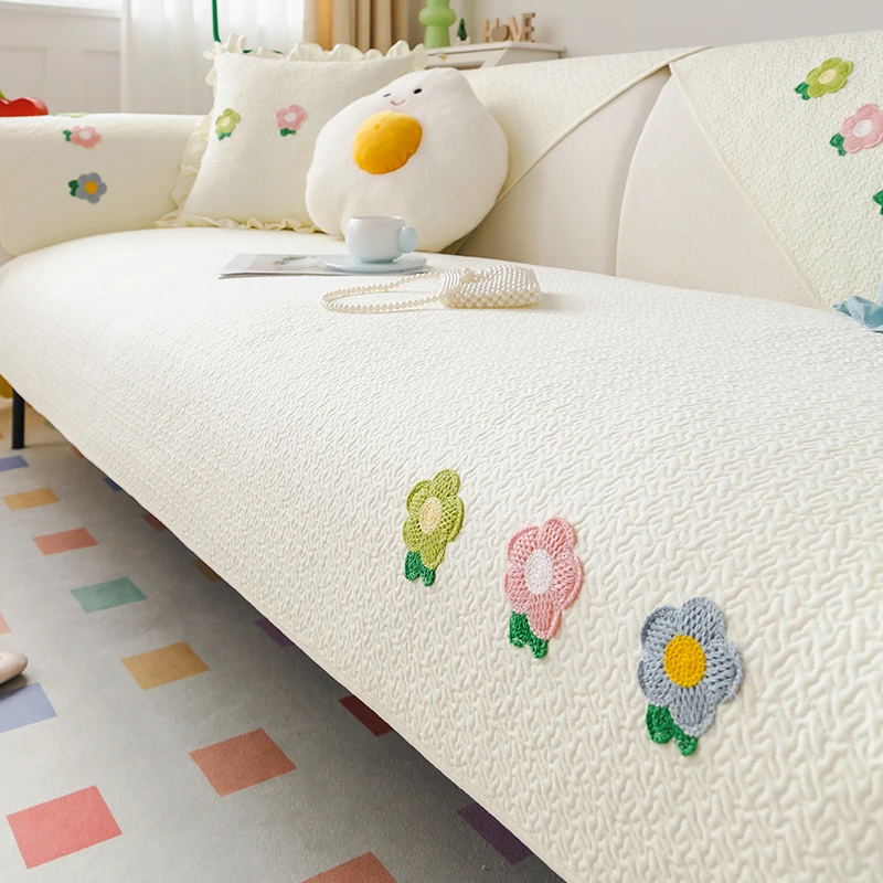 白色沙发垫四季通用防滑棉布艺韩式奶油风坐垫子客厅沙发套罩盖巾