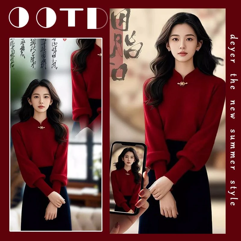 春季过年穿搭一整套女2025新款红色针织毛衣新年战袍气质套装裙女