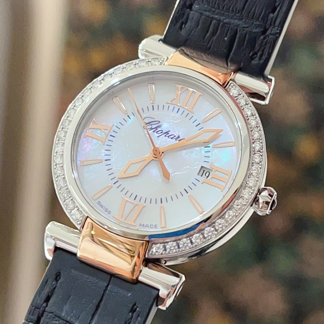 99新 Chopard/萧邦 帝皇28贝母盘原钻间金女表