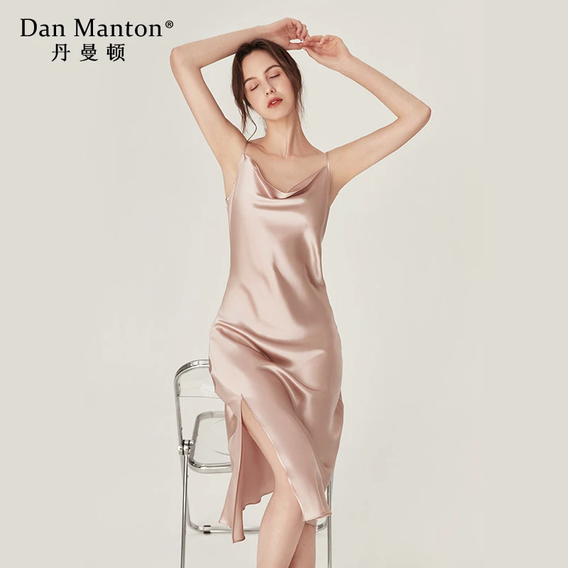 薄款荡领真丝白色夏天吊带睡衣女长款纯欲风性感桑蚕丝睡裙夏季