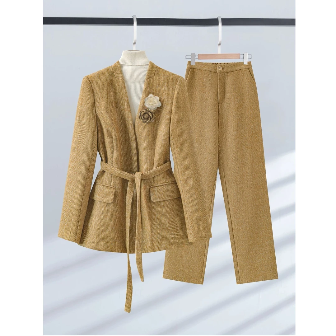 〈纪朵研〉1500新款潮牌修身外套+裤子秋款套装