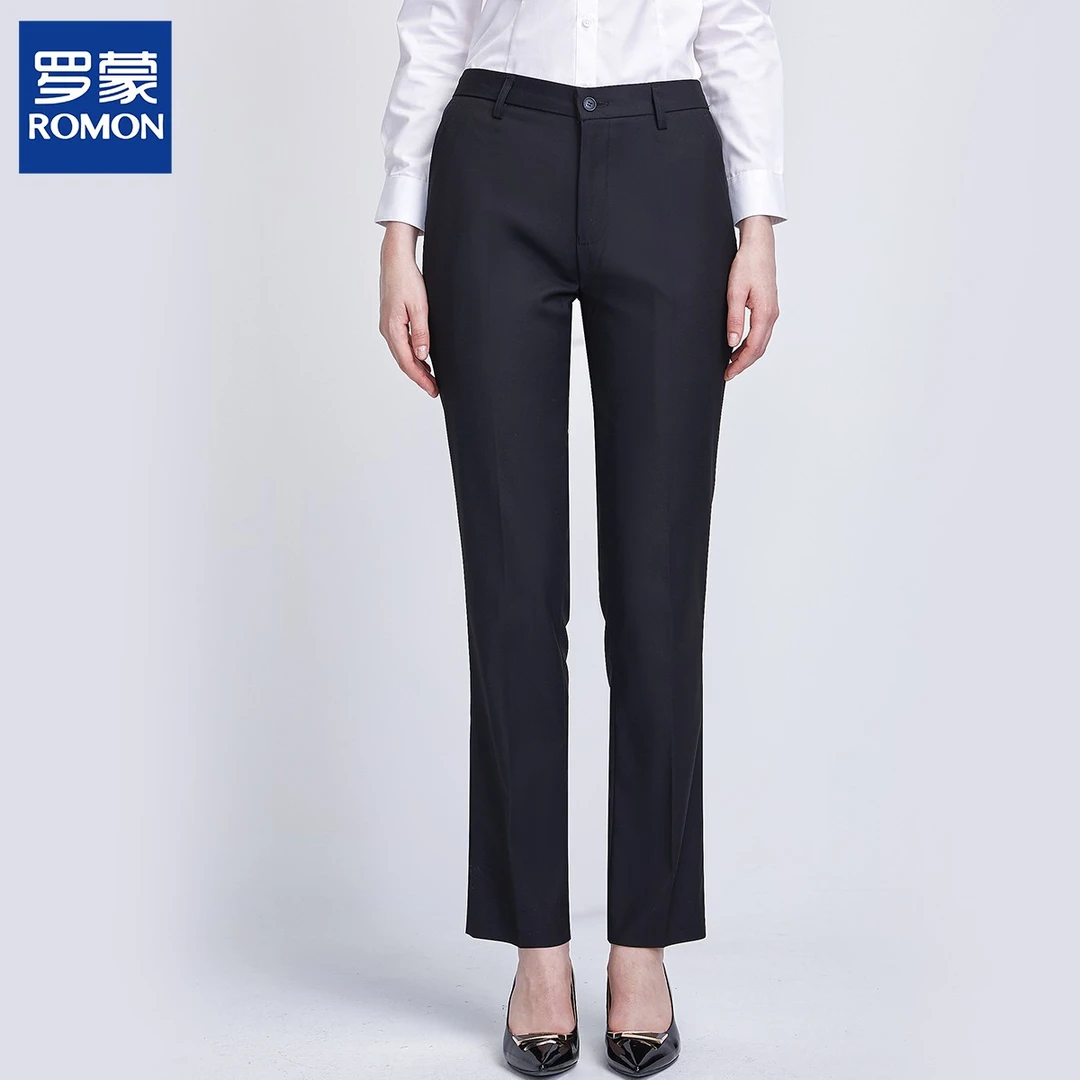 罗蒙黑色西装女西裤气质职业通勤修身显瘦女裤子休闲弹力垂顺西裤
