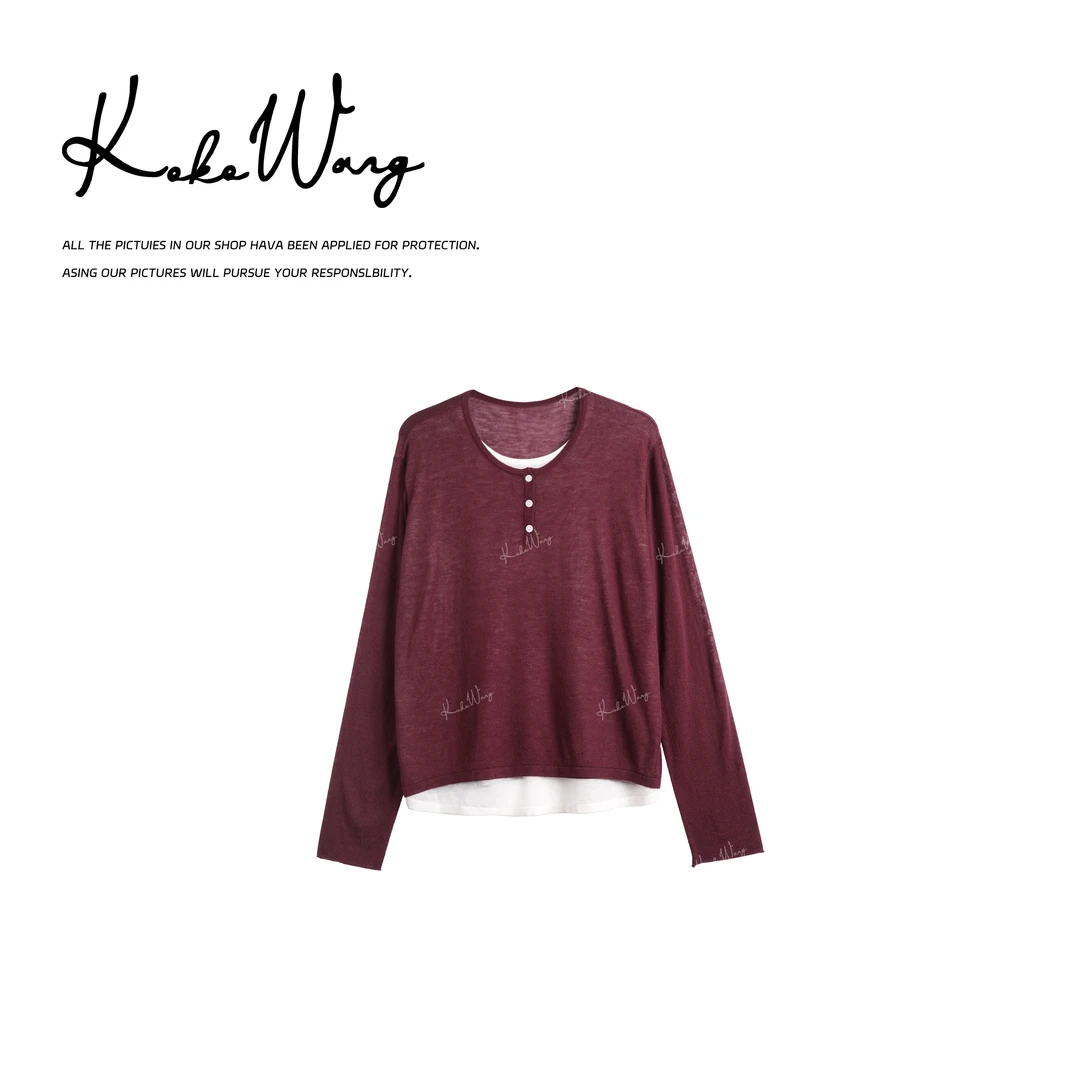 KOKOWANG 秋冬新款羊毛混纺休闲显瘦假两件圆领针织衫N6875H19Z42