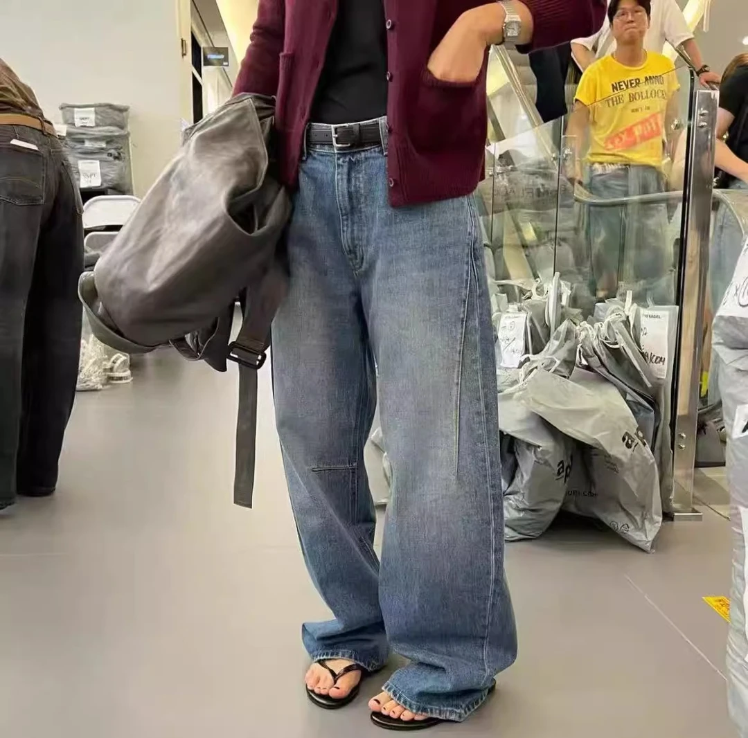 泡菜正品 at the bagel 秋款 缝线设计 直筒牛仔裤女