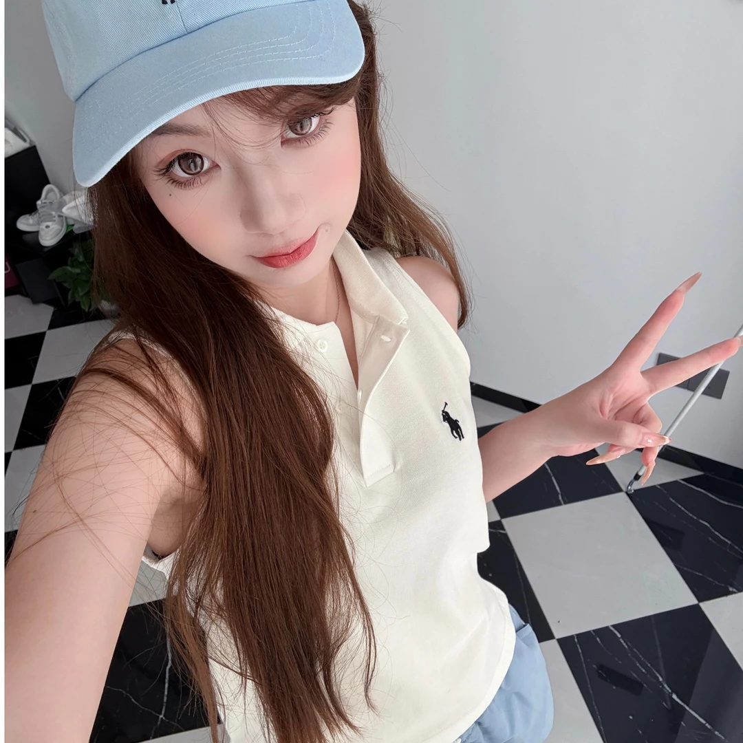 夏日无袖背心刺绣Polo背心休闲经典显瘦上衣