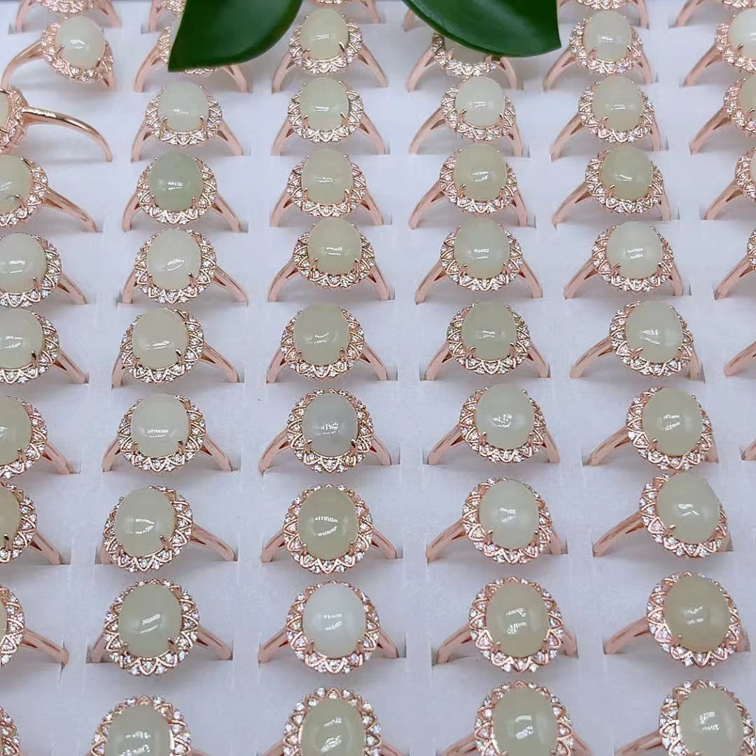 【玉美人】合金镶嵌和田玉戒指约卡12（多样性发货拍一发一）