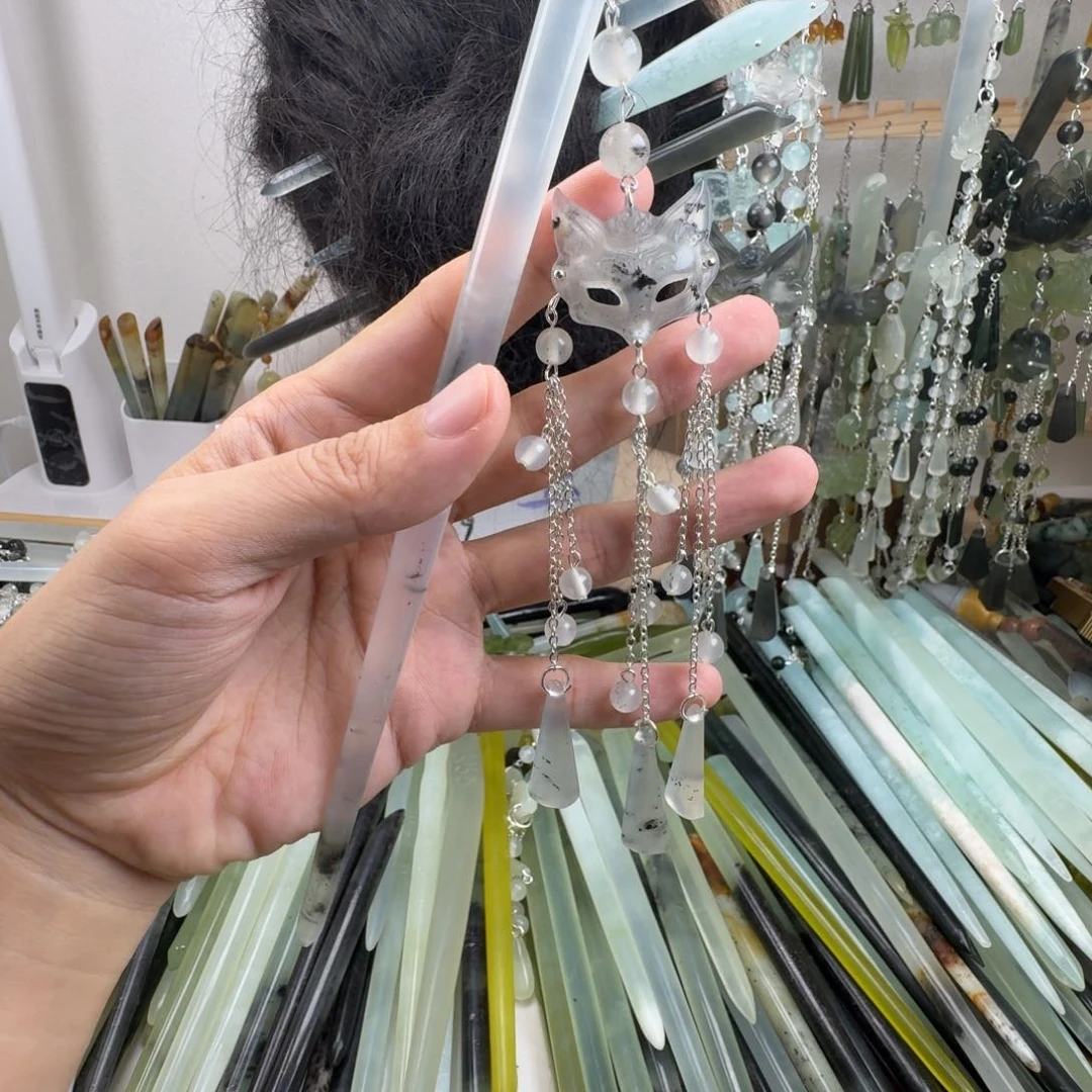蛇纹石玉合金发饰长度18.5