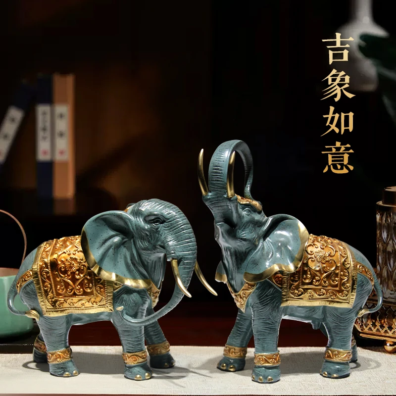 样板间餐厅酒柜客厅摆设新中式美式轻奢风全铜高档大象桌面摆件
