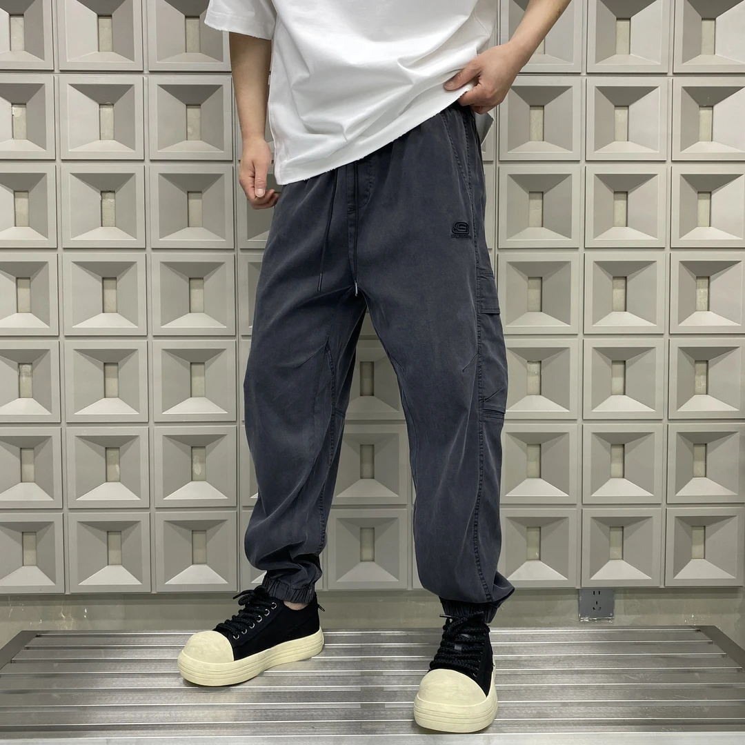 夏季新款男士休闲裤薄款水洗宽松百搭束脚裤潮流美式复古铜氨丝男