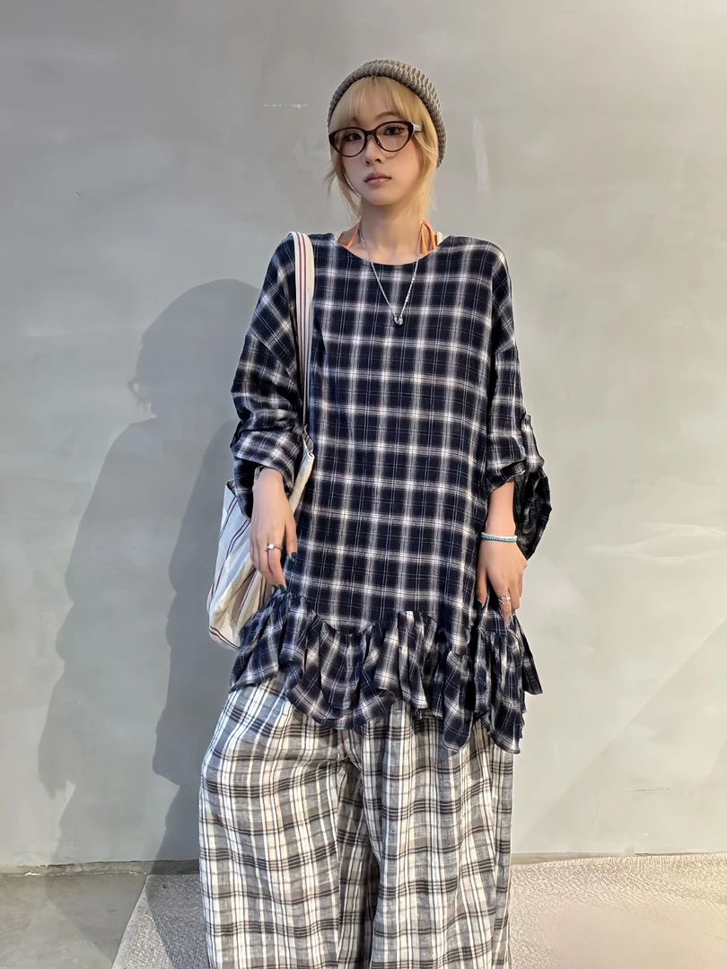 韩国设计师款格子衬衫休闲