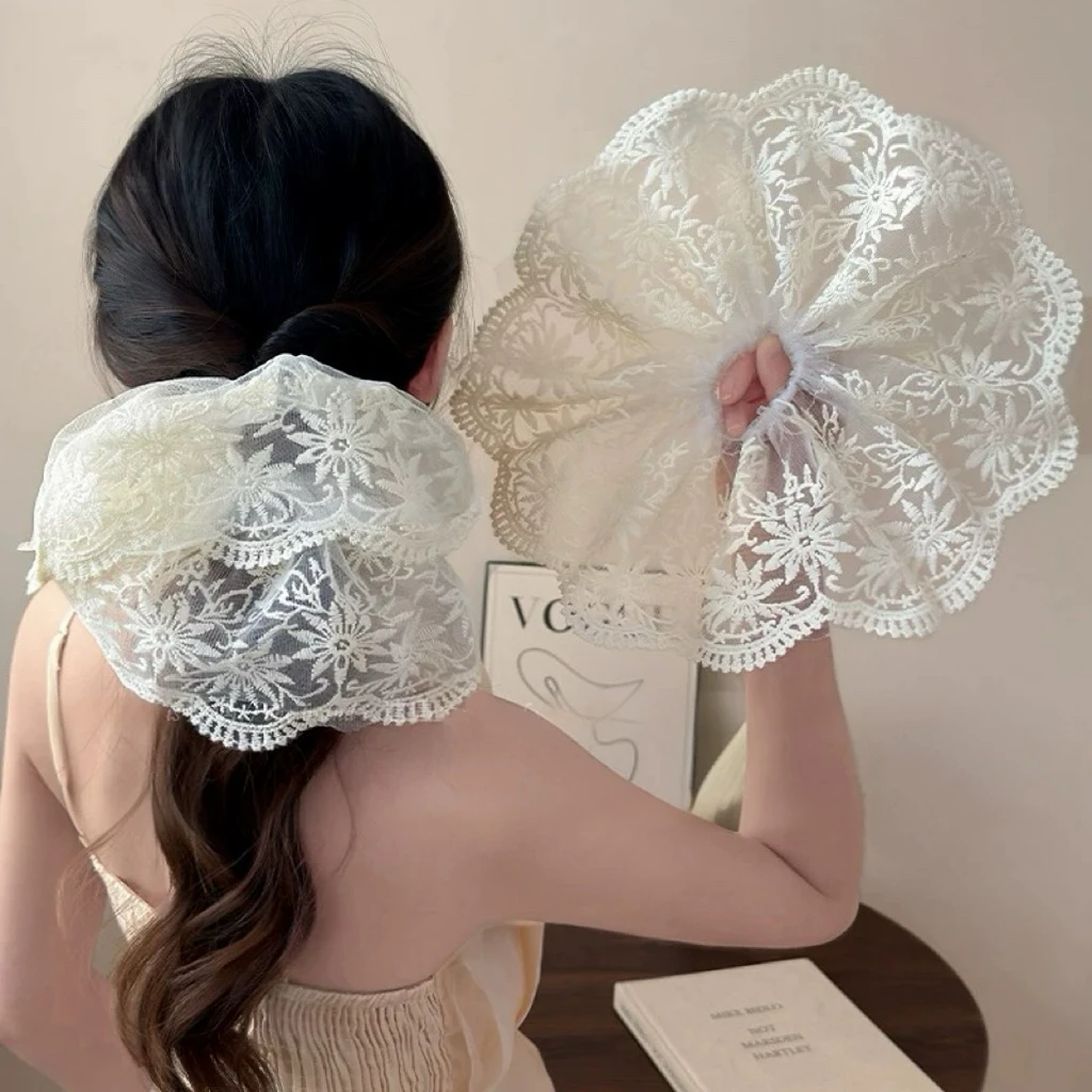 【超大号】韩系公主风超仙白色蕾丝网纱大肠发圈