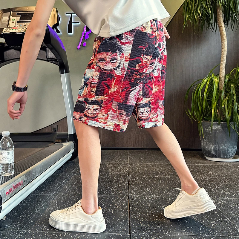 男士短裤夏季2025新款国漫印花百搭直筒休闲五分裤男装运动沙滩裤