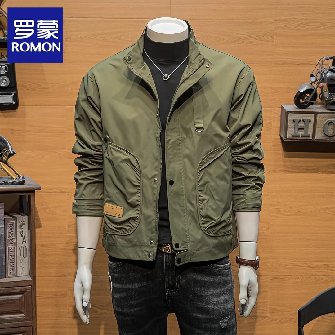 Romon/罗蒙春秋季新款痞帅男士外套潮牌港风日系韩版潮流休闲夹克