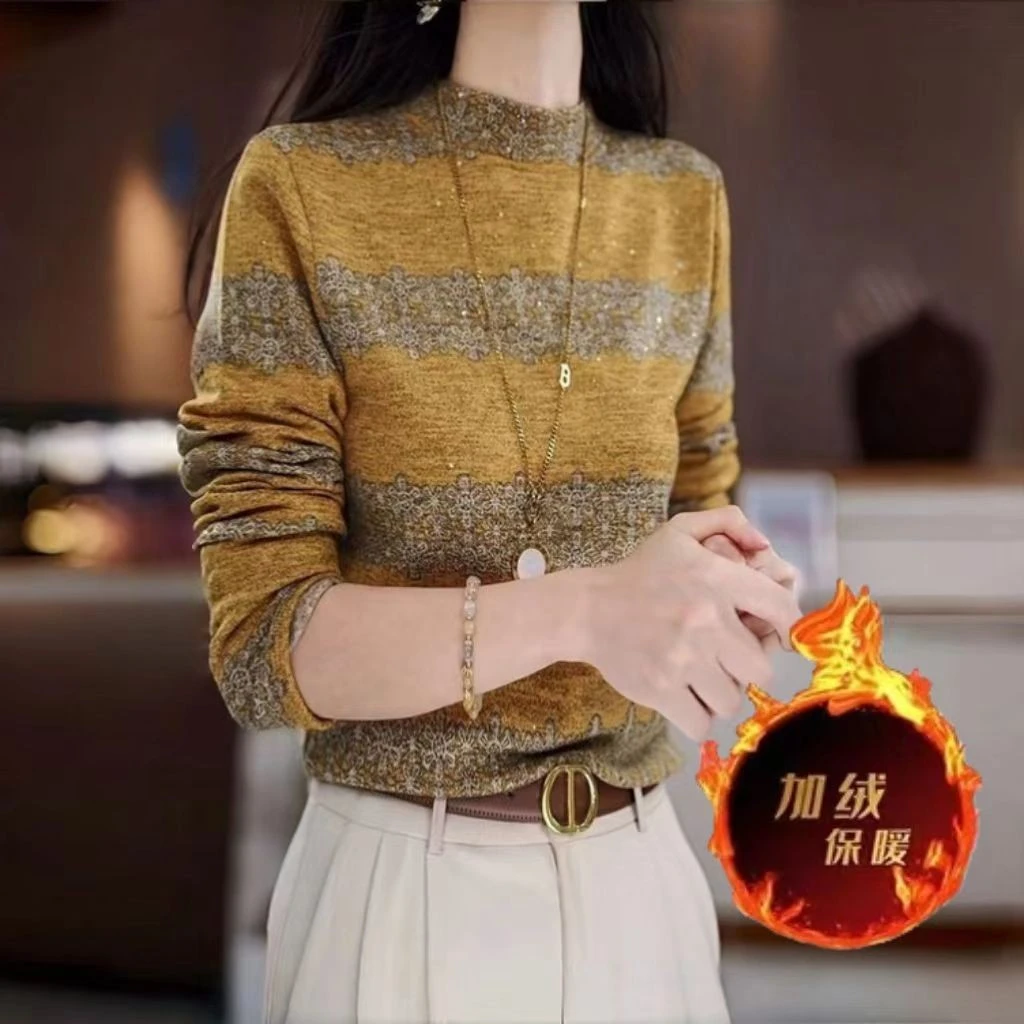 高端时尚打底衫女秋冬内搭可外穿洋气妈妈长袖t恤新款早春季上衣