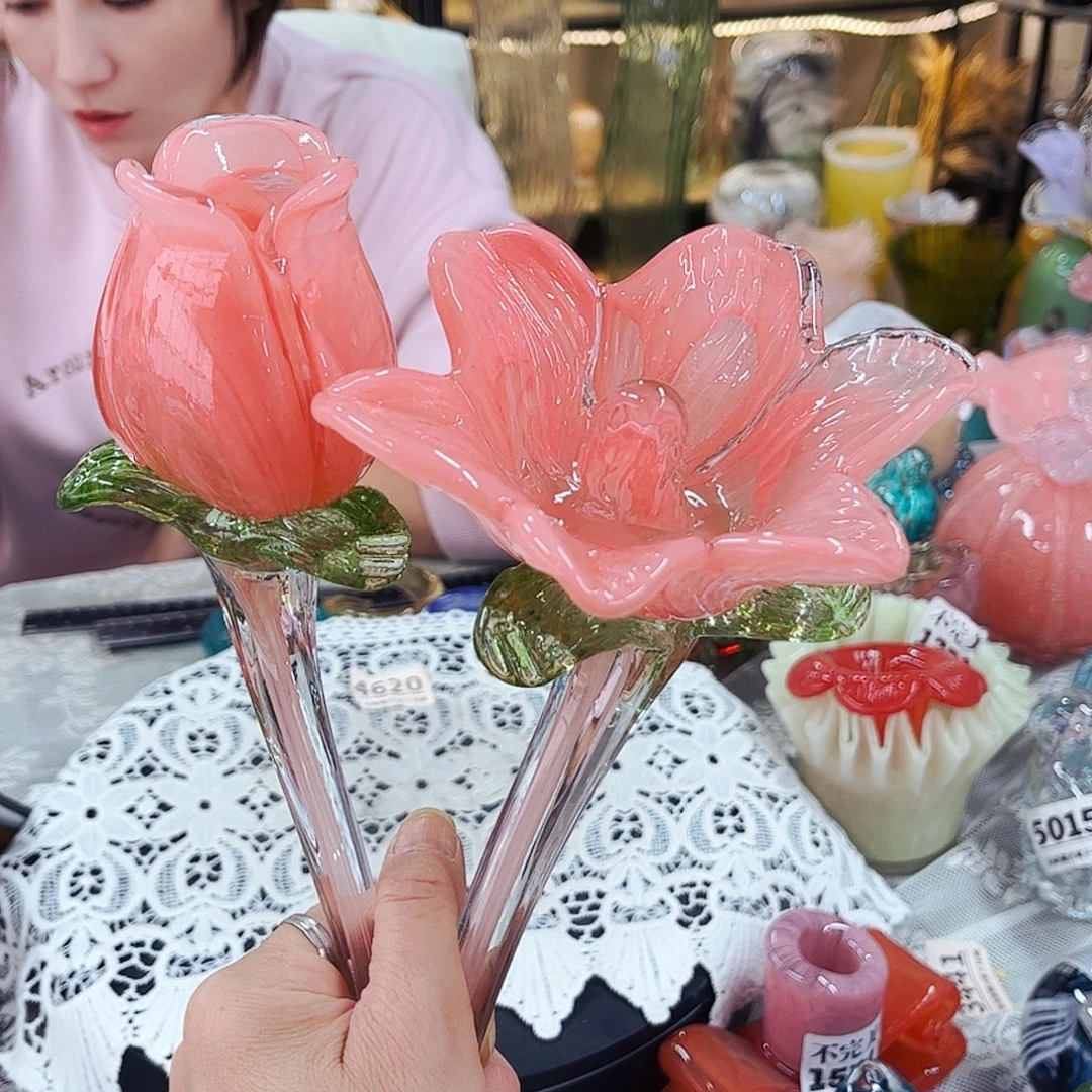 2朵花 家悦琉璃花器摆件