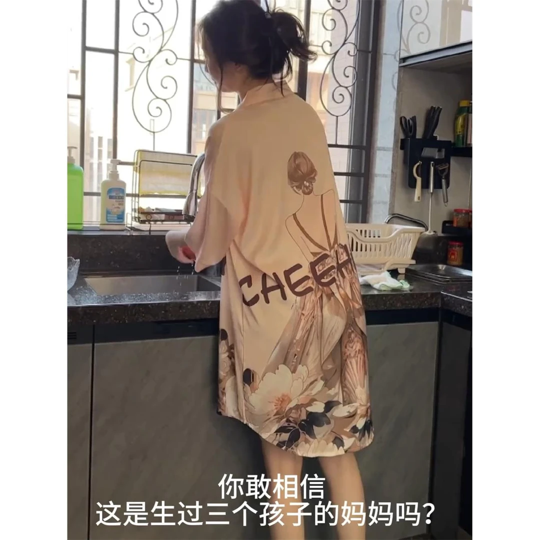 夏季短袖冰丝绸衬衫睡裙网红性感睡衣女款2024新款夏天薄款高级感